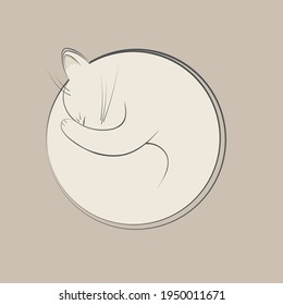 Illustration of a sleeping cat curled up in a ball in pastel colors