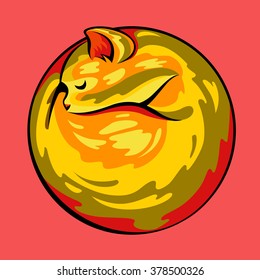 Illustration of a sleeping cat in a smooth circle. template for logo or identity. Vector cartoon cat logo. Animal cat pets and shop icon.