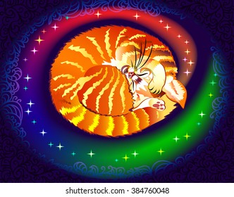 Illustration of sleeping cat, vector cartoon image.