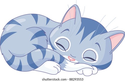 Illustration of sleeping cute  kitten