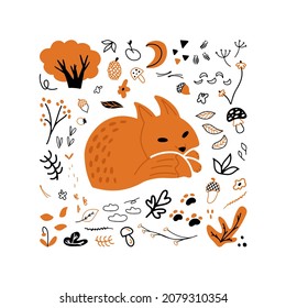 illustration of a sleeping fox in hand drawn style