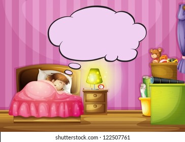 Illustration of a sleeping girl and a speech bubble