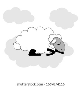 
Ilustración de un cordero dormido (ovejas) en las nubes 