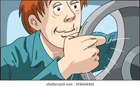 Illustration of a Sleeping Male Driver Dozing Off While