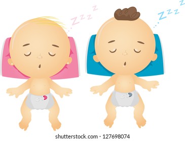 Illustration of Sleeping Male and Female Babies