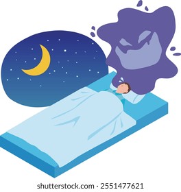 Illustration of a sleeping man having a nightmare