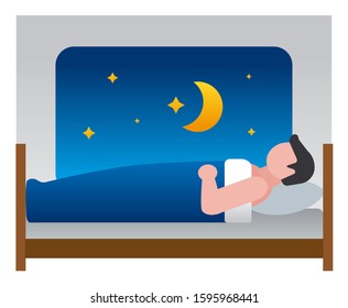 illustration of the sleeping man on the bed tonight