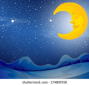 Illustration of a sleeping moon