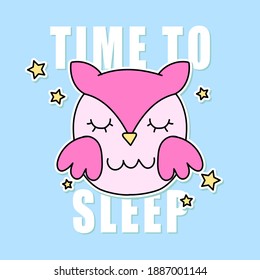 ILLUSTRATION OF A SLEEPING OWL, SLOGAN PRINT VECTOR