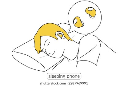 Illustration of a sleeping phone, a handy noise reduction product, Vector Illustration