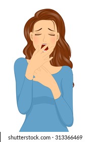 Illustration of a Sleepy Girl Covering Her Mouth While Yawning