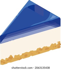 Illustration: A slice of Butterfly Pea Cheese Cake.Isometric colorful illustration.Clip art of food.