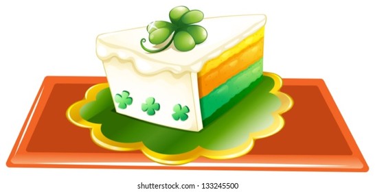 Illustration of a slice of cake for the celebration of St. Patrick's day on a white background