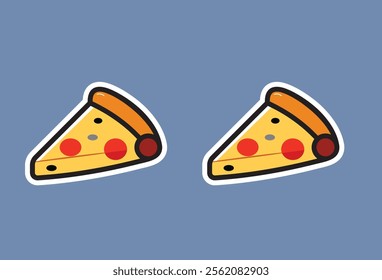 Illustration of a slice of cheese pizza and fruit in a cute cartoon form, this cheese pizza image can change every element