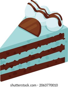 Illustration: A slice of Chocolate Mint Cake.Isometric colorful illustration.Clip art of food.