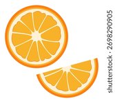 illustration of slice orange, half and quarter.