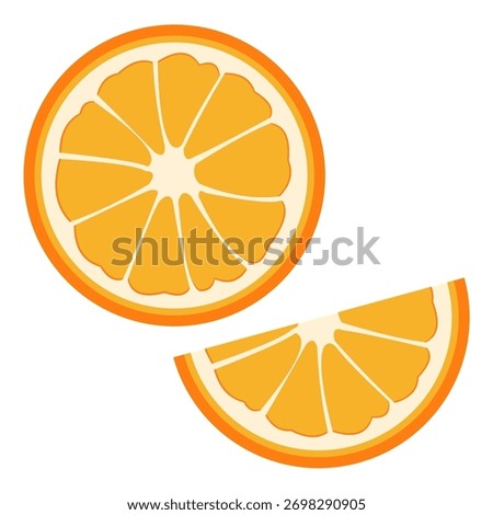 illustration of slice orange, half and quarter.