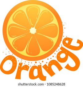 Illustration of a Slice of Orange with an Orange Lettering Below