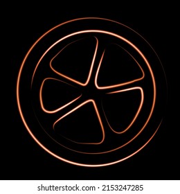 Ilustración de una tajada de naranja con un efecto neón.