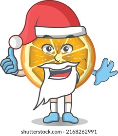 An Illustration of Slice OrangeFruit mascot character in Santa costume