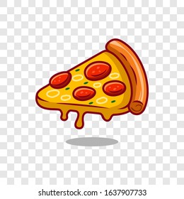 illustration of a slice piece of pizza vector logo icon with sausage garlic leaf isolated on transparent background