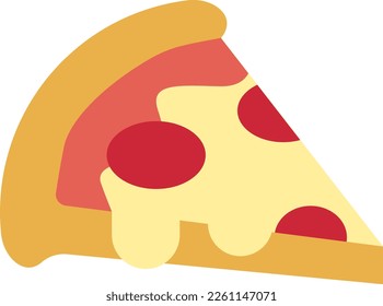 Illustration of slice of pizza with cheese and pepperoni. Junk food.