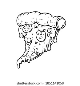 Illustration of slice of pizza. Design element for poster, card, banner, sign. Vector illustration