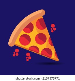 Illustration of a slice of pizza on a dark blue background. Great for cafe or restaurant etc