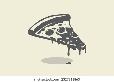 Illustration of slice of pizza with sauce on isolated background for restaurant logo, icon, menu or decoration