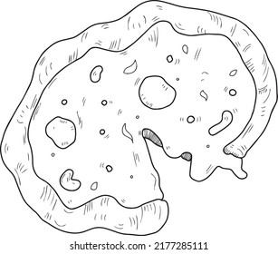 Illustration of a slice of pizza with vegetables. Delicious pizza with melted cheese.