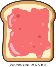 Illustration of a slice of toast topped with vibrant pink strawberry jam. Great for breakfast or snack-themed designs.