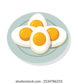 Illustration of Sliced Boiled Eggs on a Plate