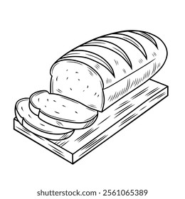 Illustration of Sliced Bread Loaf on Wooden Board for Baking Concept.