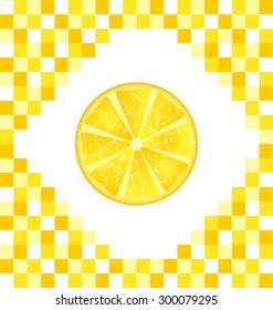 Illustration Sliced Lemon on Yellow Tiled Background - Vector