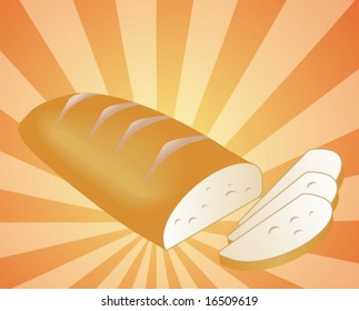Ilustração de um pão fatiado em fundo de rajada radial