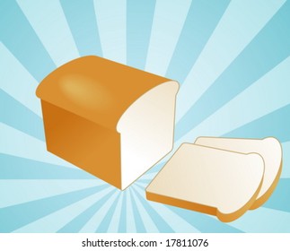 Illustration of a sliced loaf of bread on radial burst background