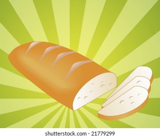 Illustration of a sliced loaf of bread on radial burst background