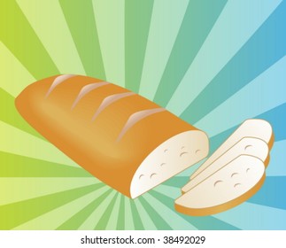 Illustration of a sliced loaf of bread on radial burst background