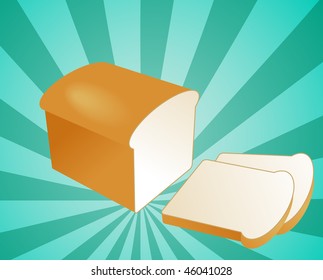 Illustration of a sliced loaf of bread on radial burst background