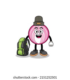 Illustration of sliced onion mascot as a hiker , character design