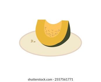 Illustration of Sliced Pumpkin Veor: Fresh Organic Healthy Vegetable Packed with Seeds, Vitamins, and Nutrients – Perfect for Health-Conscious Individuals and Nutrient-Rich Diet Enthusiasts