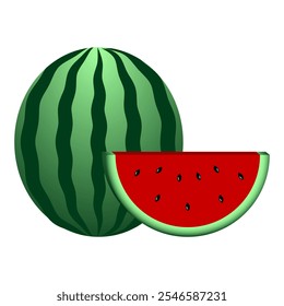 illustration of sliced and whole fresh ripe watermelon fruit 