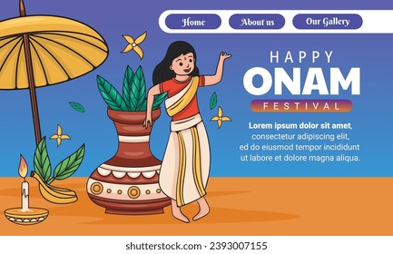 illustration of slider website design for onam festival event