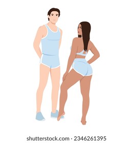 illustration of a slim athletic body type of adult man and woman. Healthy lifestyle or anatomy concept. Gender comparison. Flat vector illustration isolated on white background