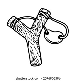Illustration of slingshot. Design element for logo, emblem, sign, poster, t shirt. Vector illustration