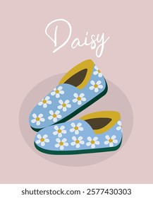  Illustration with Slipper Fluffy and Daisy Pattern