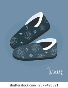 Illustration with Slipper Fluffy and Winter Pattern