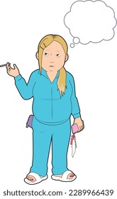 Illustration of a sloppy smoking woman