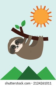 illustration of a sloth, Cute hand drawn sloth, funny vector illustration