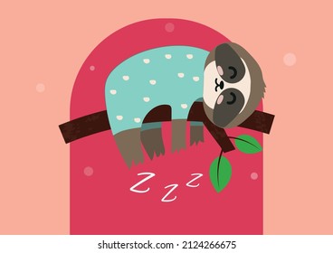illustration of a sloth, Cute hand drawn sloth, funny vector illustration